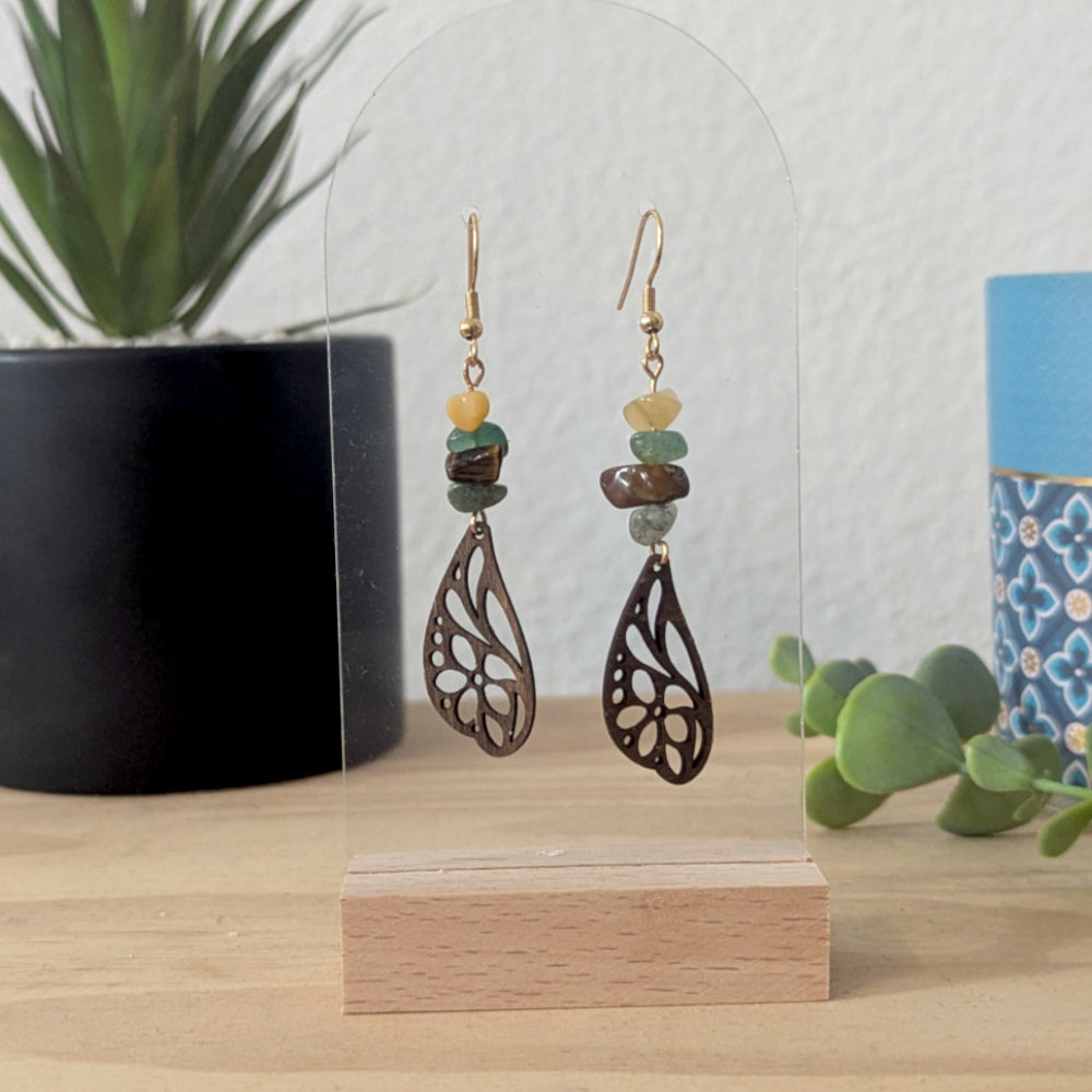 Boucles d'oreilles NAYA - Bois naturel et brou de noix