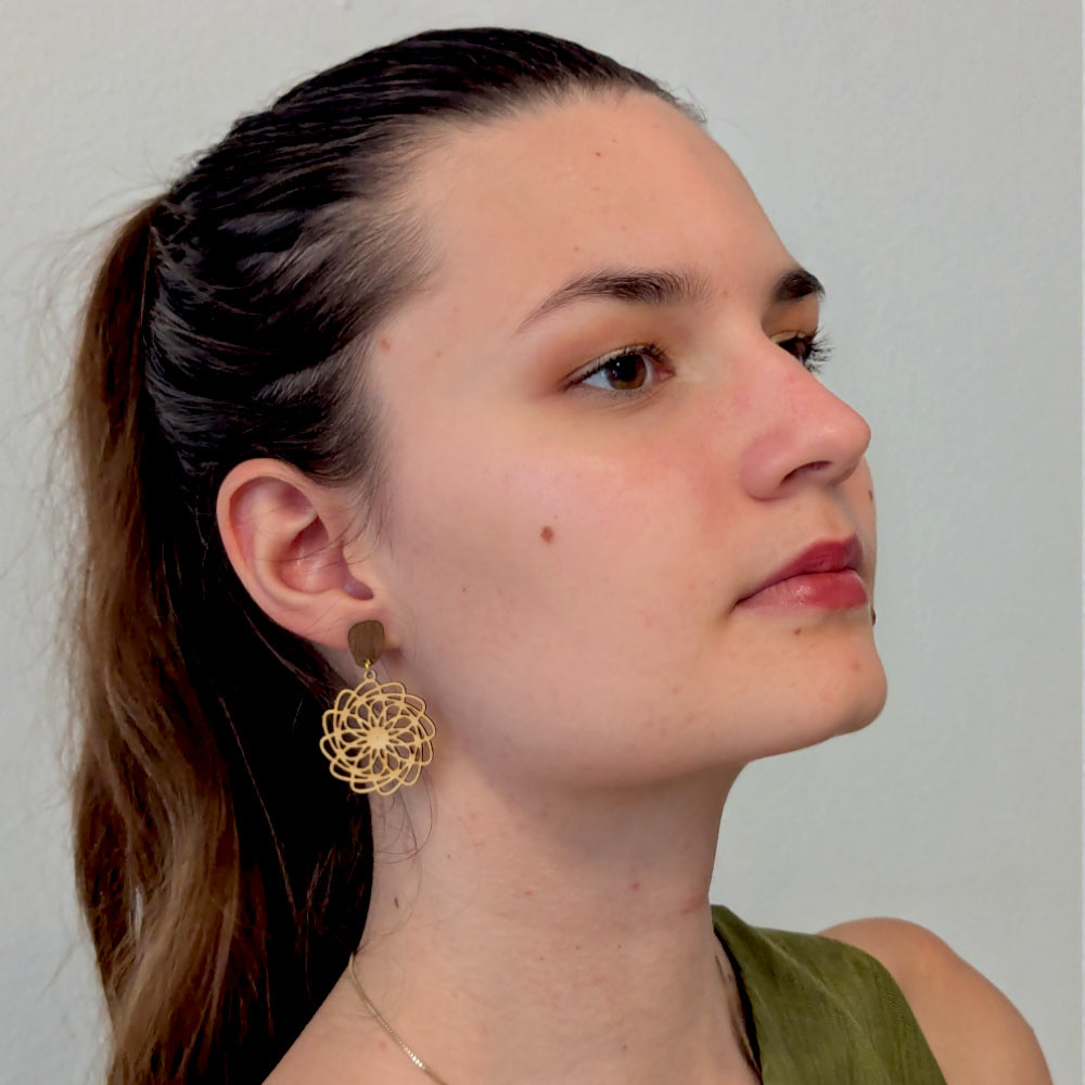 Boucles d'oreilles NOISETTE - Bois naturel et brou de noix