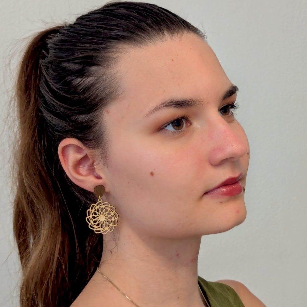 Boucles d'oreilles NOISETTE - Bois naturel et brou de noix