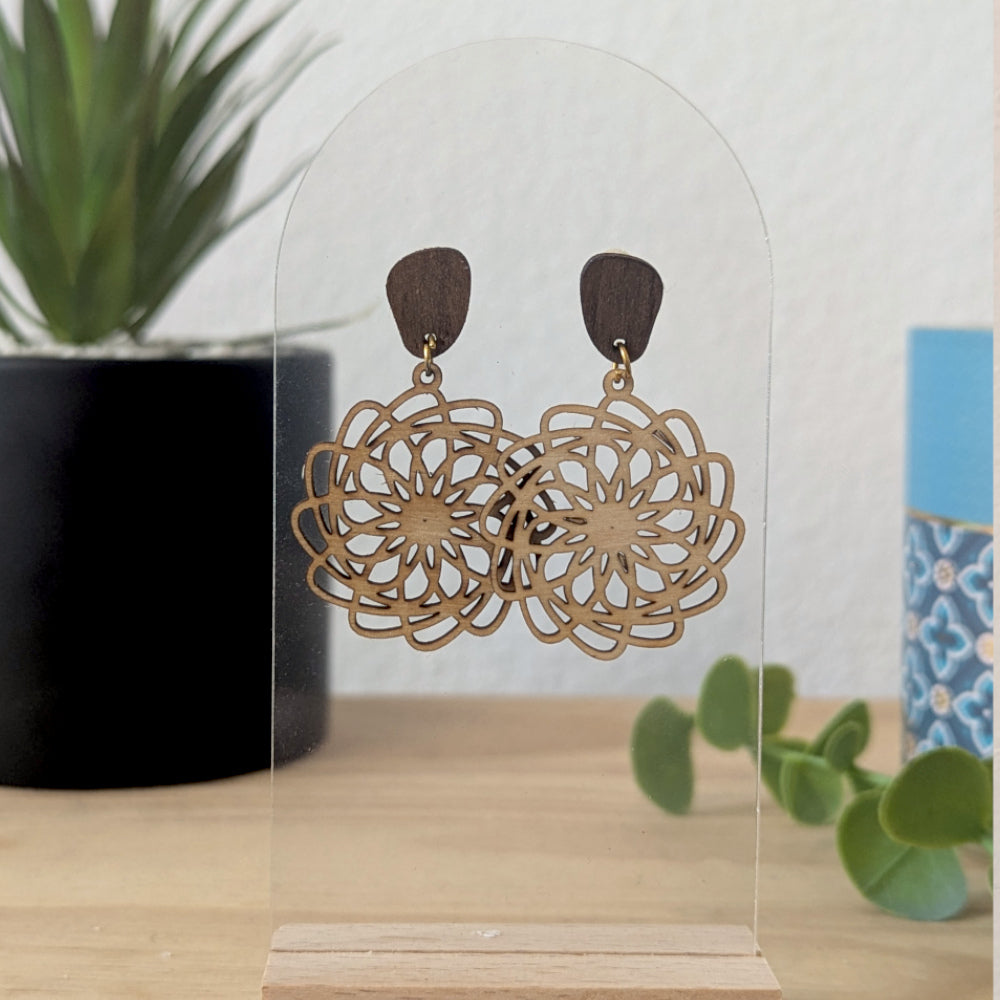 Boucles d'oreilles NOISETTE - Bois naturel et brou de noix