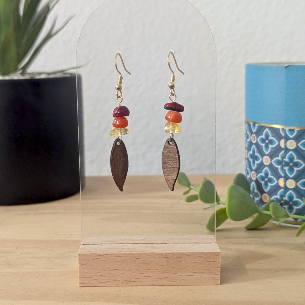 Boucles d'oreilles AMBRE - Bois naturel et brou de noix