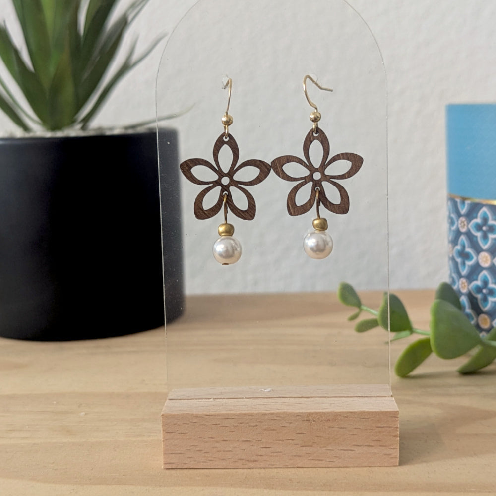Boucles d'oreilles FLORA - Bois naturel et brou de noix