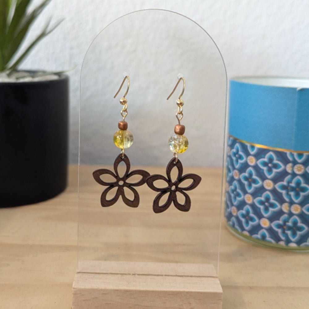 Boucles d'oreilles SOLENE - Bois naturel et brou de noix