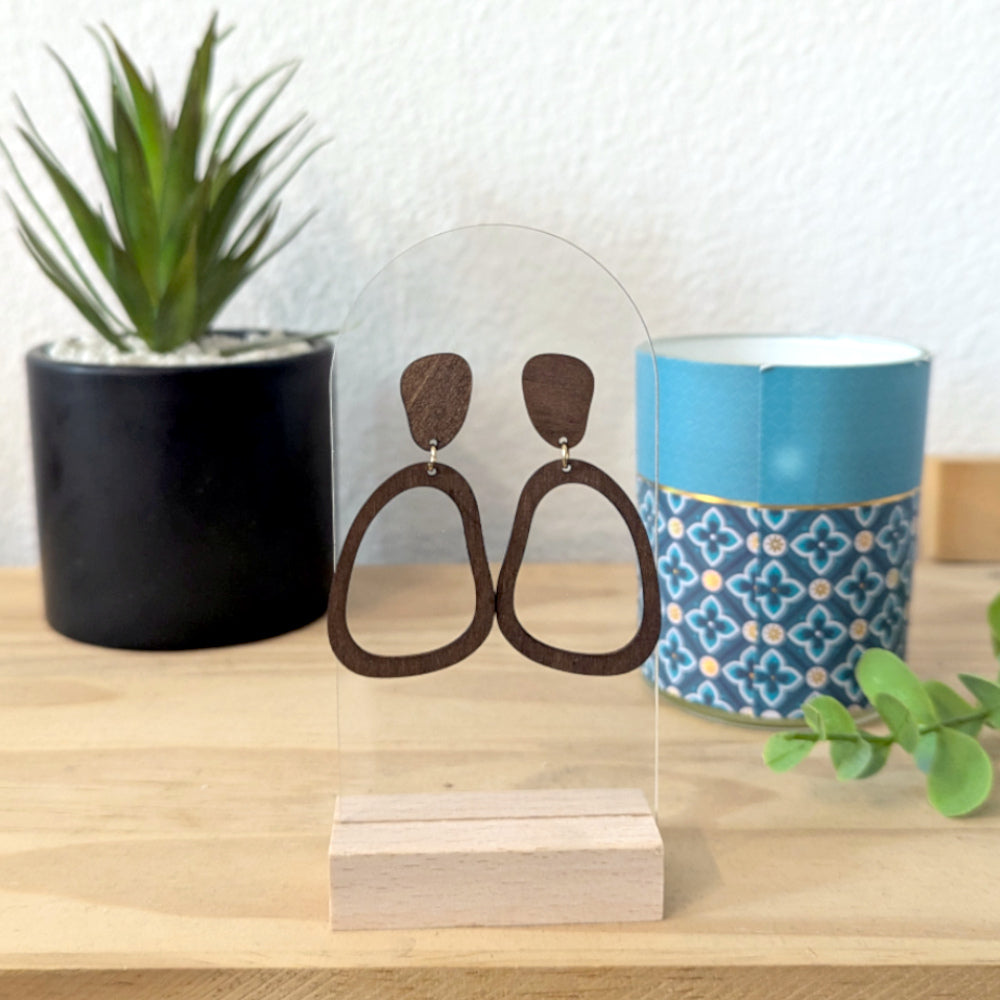 Boucles d'oreilles ÉVA - Bois naturel et brou de noix