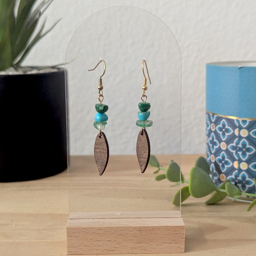 Boucles d'oreilles AMBRE - Bois naturel et brou de noix