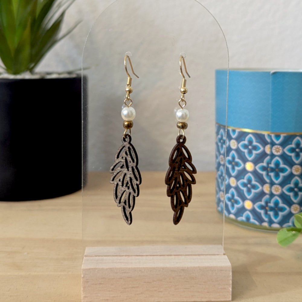 Boucles d'oreilles ROMANE - Bois naturel et brou de noix
