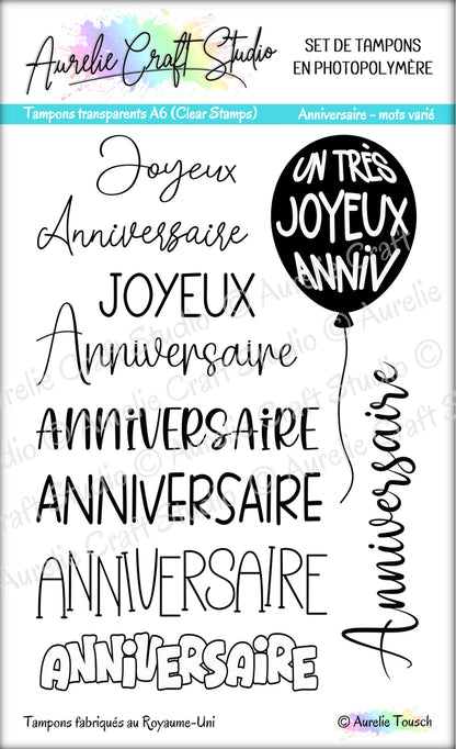 Tampons transparents - Anniversaire - mots variés