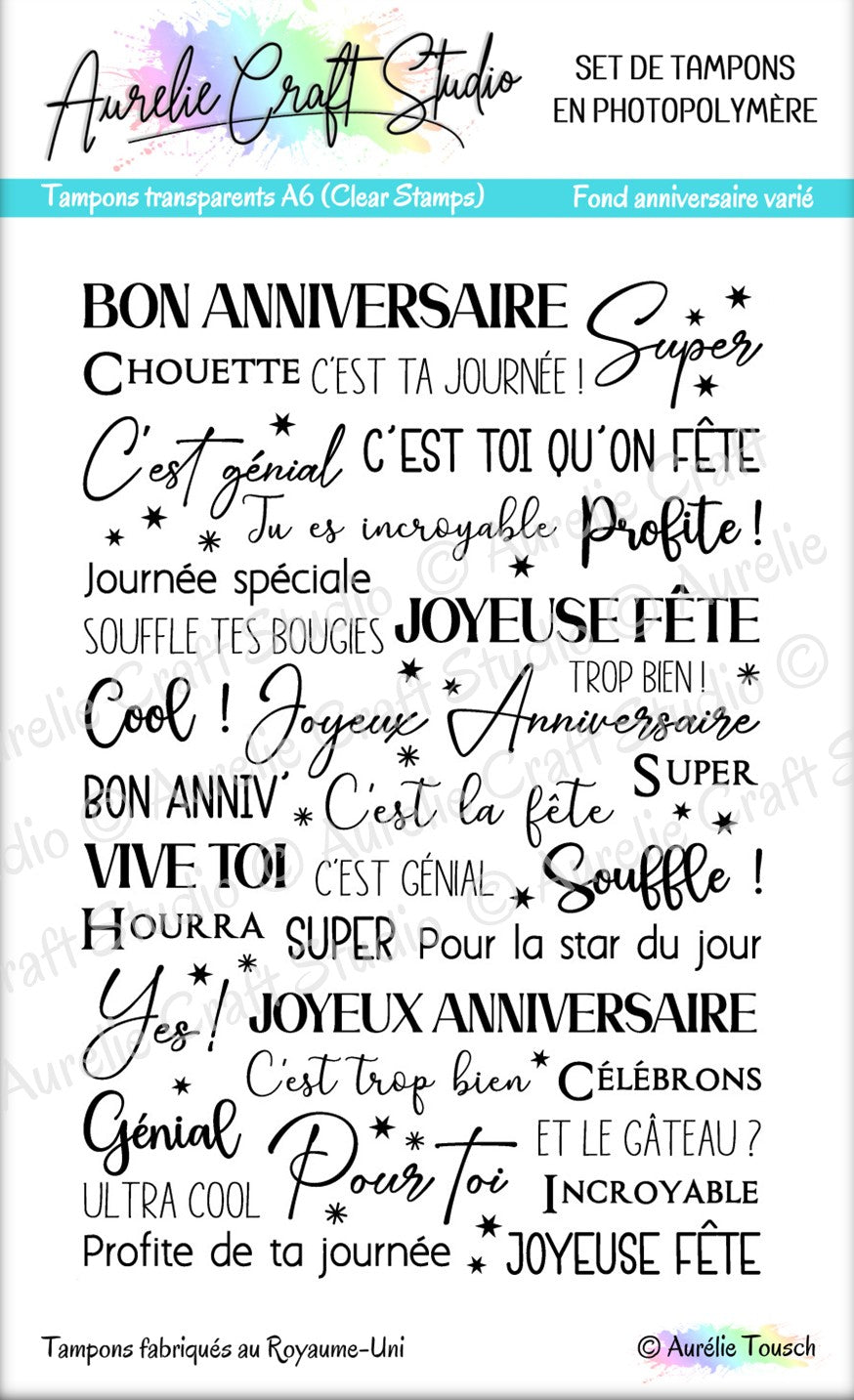 Tampons transparents - Fond anniversaire varié