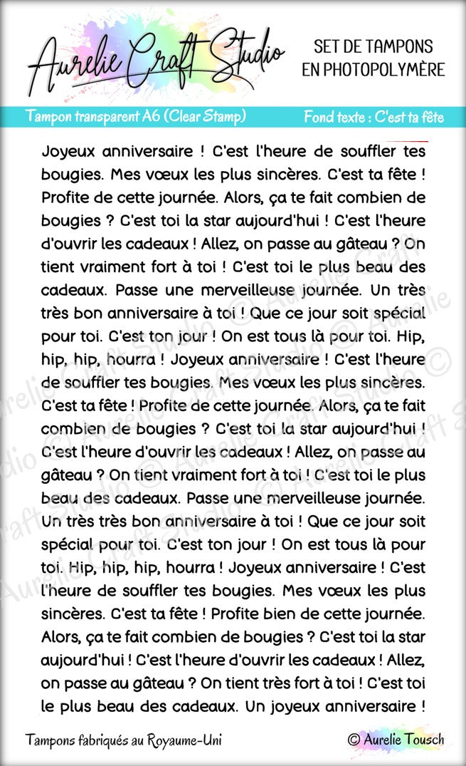 Tampons transparents - Fond texte C'est ta fête