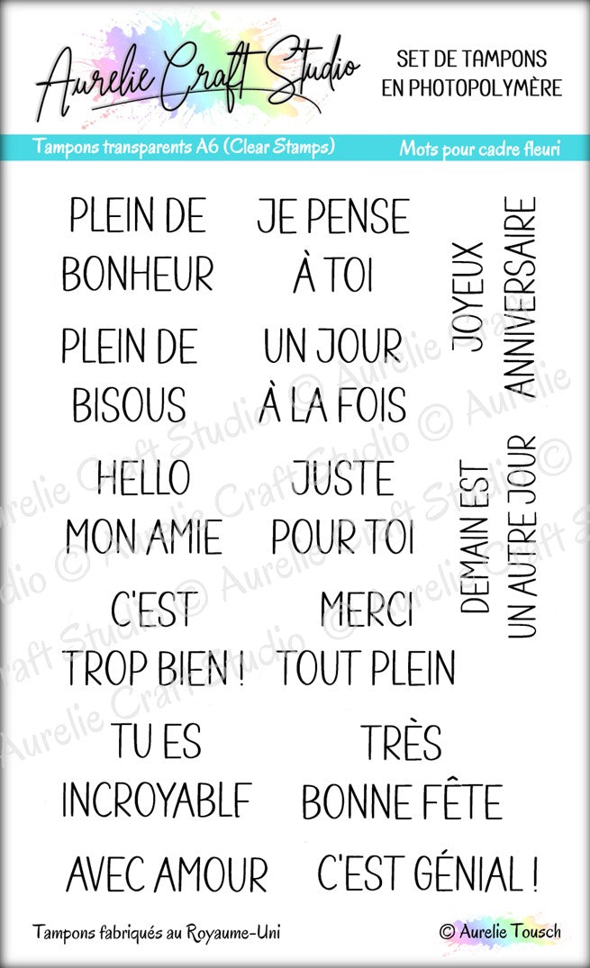 Tampons transparents - Mots pour cadre fleuri