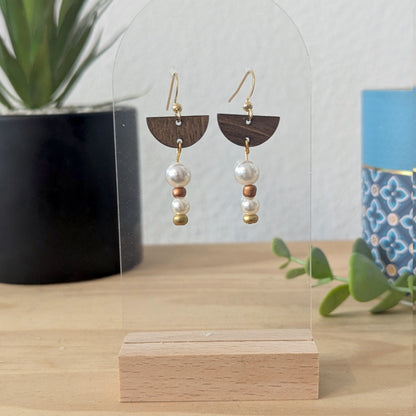 Boucles d'oreilles APPOLINE - Bois naturel et brou de noix