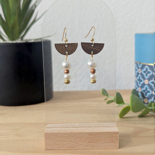 Boucles d'oreilles APPOLINE - Bois naturel et brou de noix