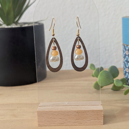 Boucles d'oreilles AUBE - Bois naturel et brou de noix