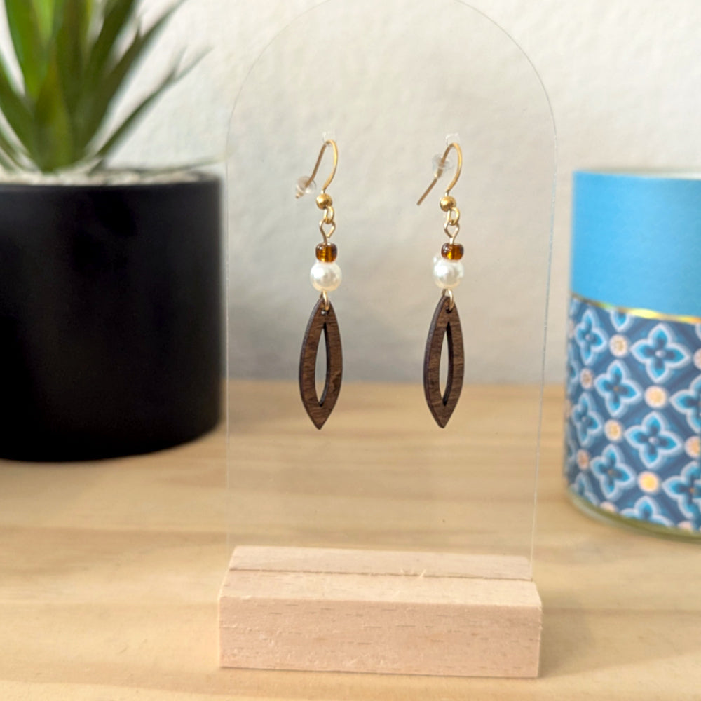 Boucles d'oreilles CHOCOLATINE - Bois naturel et brou de noix