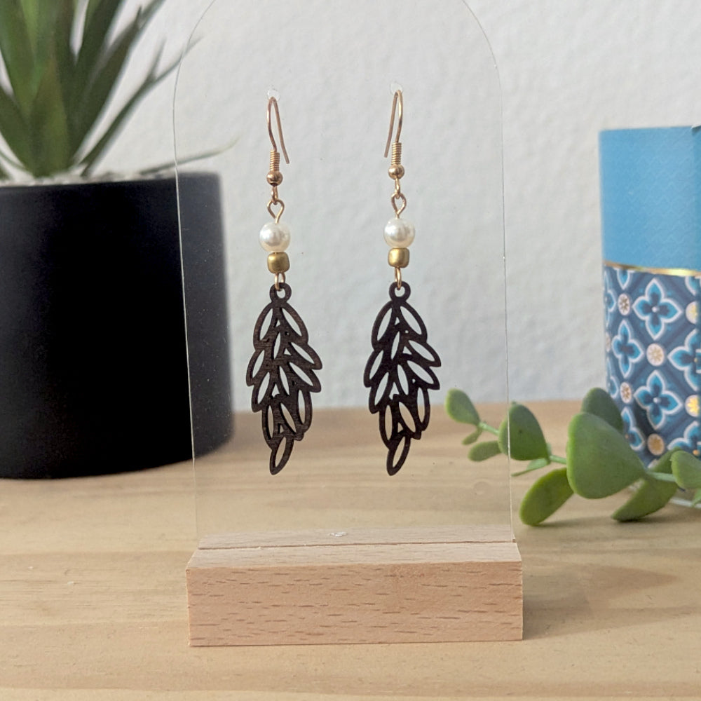 Boucles d'oreilles ROMANE - Bois naturel et brou de noix