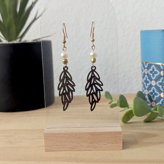 Boucles d'oreilles ROMANE - Bois naturel et brou de noix