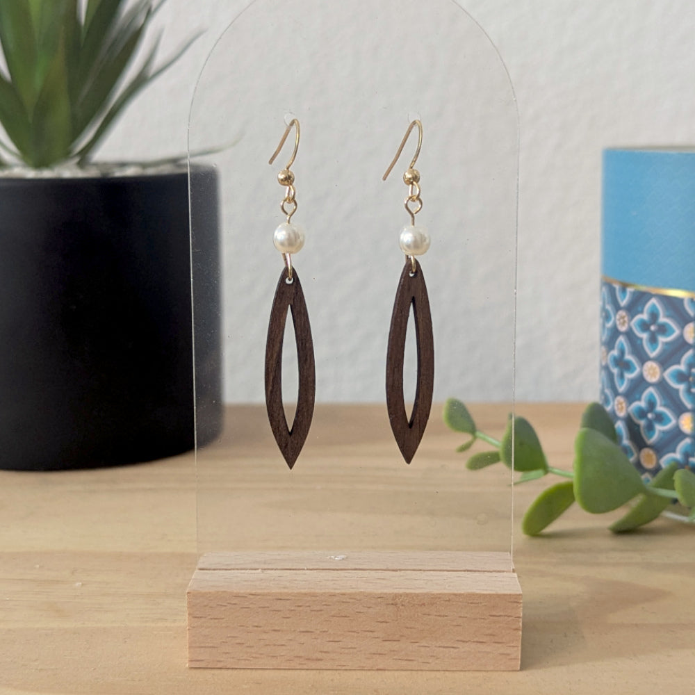 Boucles d'oreilles ÉLINA - Bois naturel et brou de noix