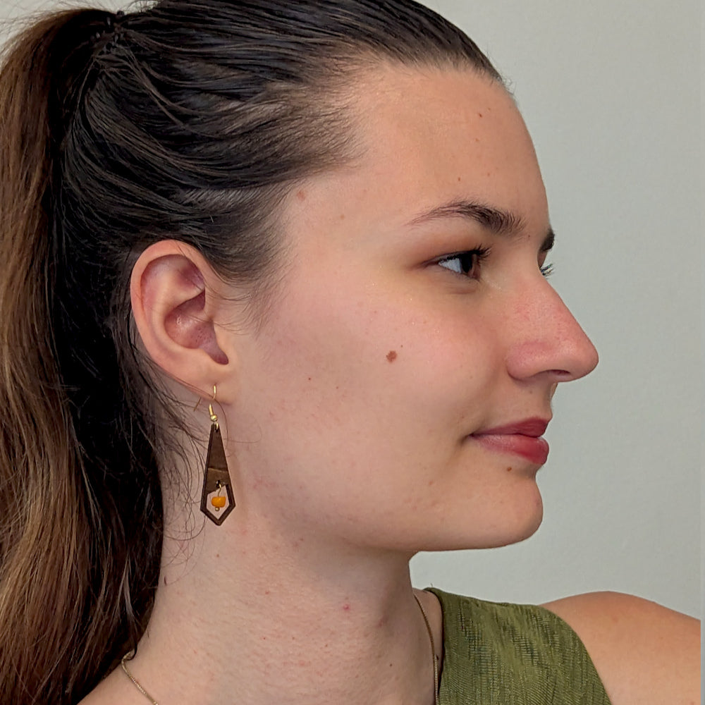 Boucles d'oreilles CANNELLE - Bois naturel et brou de noix
