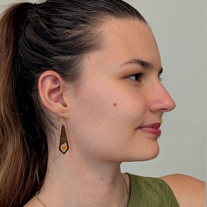 Boucles d'oreilles CANNELLE - Bois naturel et brou de noix