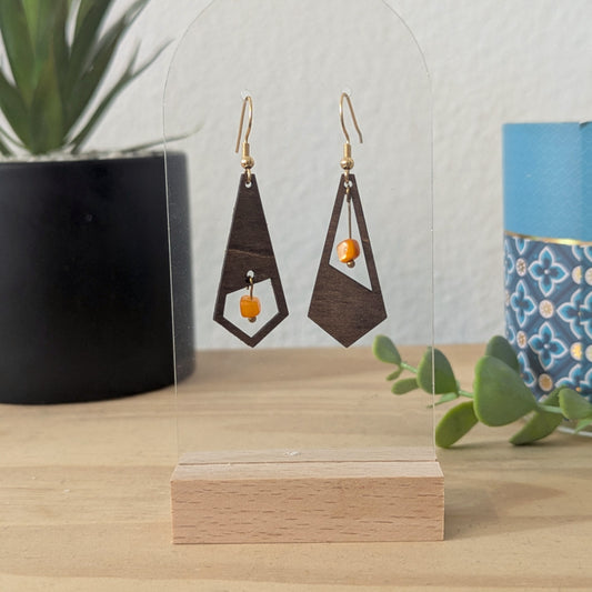 Boucles d'oreilles CANNELLE - Bois naturel et brou de noix