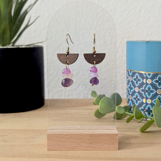 Boucles d'oreilles VIOLINE - Bois naturel et brou de noix