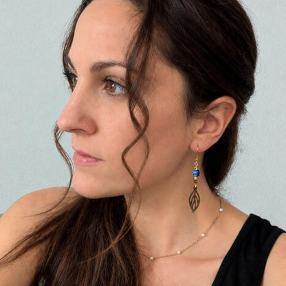 Boucles d'oreilles LUNA - Bois naturel et brou de noix