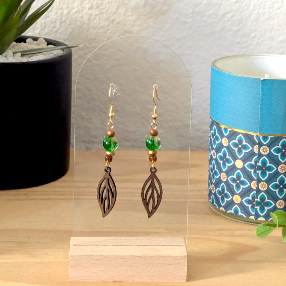 Boucles d'oreilles LUNA - Bois naturel et brou de noix
