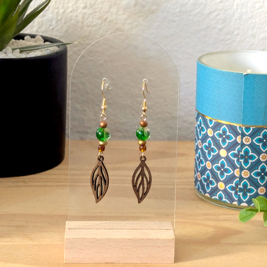 Boucles d'oreilles LUNA - Bois naturel et brou de noix