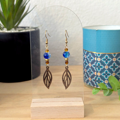 Boucles d'oreilles LUNA - Bois naturel et brou de noix