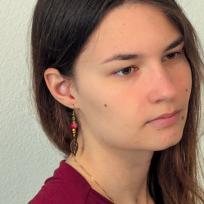 Boucles d'oreilles LUNA - Bois naturel et brou de noix