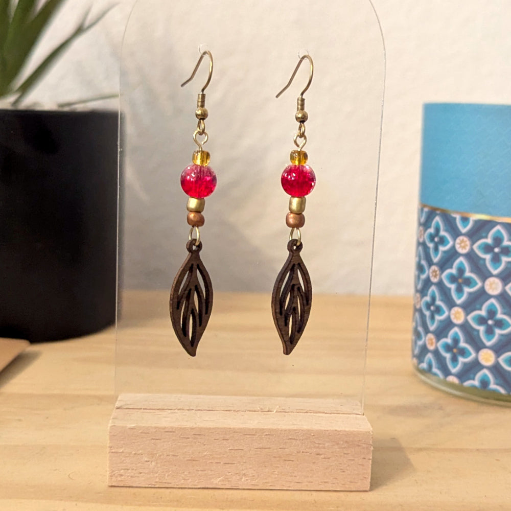 Boucles d'oreilles LUNA - Bois naturel et brou de noix