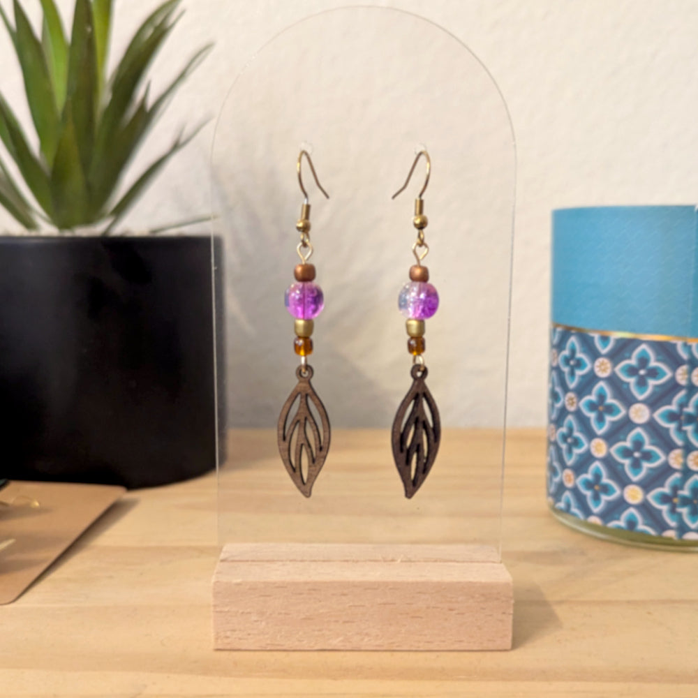 Boucles d'oreilles LUNA - Bois naturel et brou de noix